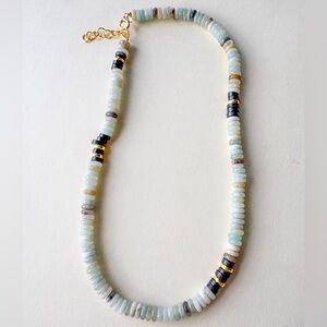 Delicate Light Blue Beaded Necklace with Gold Accents